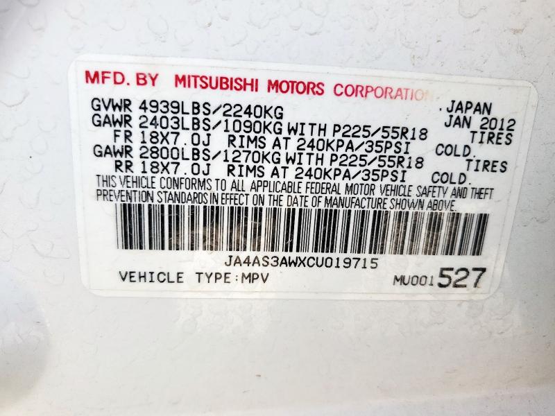 JA4AS3AWXCU019715 - 2012 MITSUBISHI OUTLANDER SE Ağ foto 14