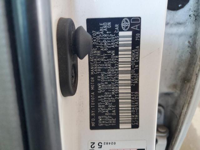 2T1BR32E37C832778 - 2007 TOYOTA COROLLA CE WHITE photo 12