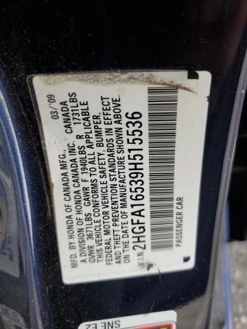 2HGFA16539H515536 - 2009 HONDA CIVIC LX 蓝色 照片 12