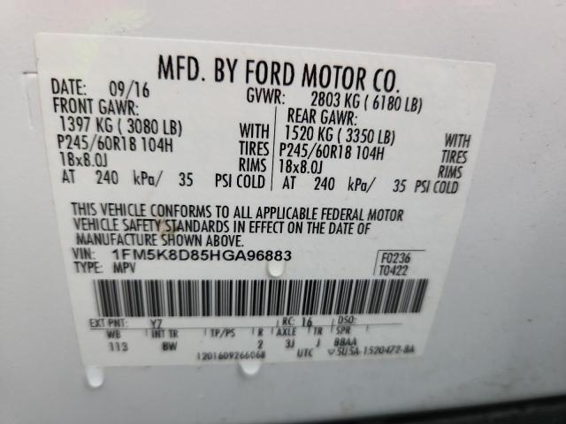 1FM5K8D85HGA96883 - 2017 FORD EXPLORER XLT WHITE photo 13