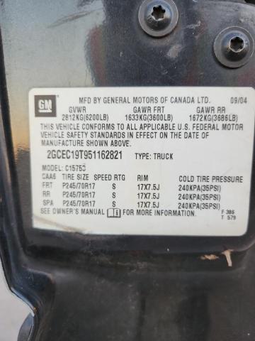 2GCEC19T951162821 - 2005 CHEVROLET SILVERADO C1500 BLACK photo 12