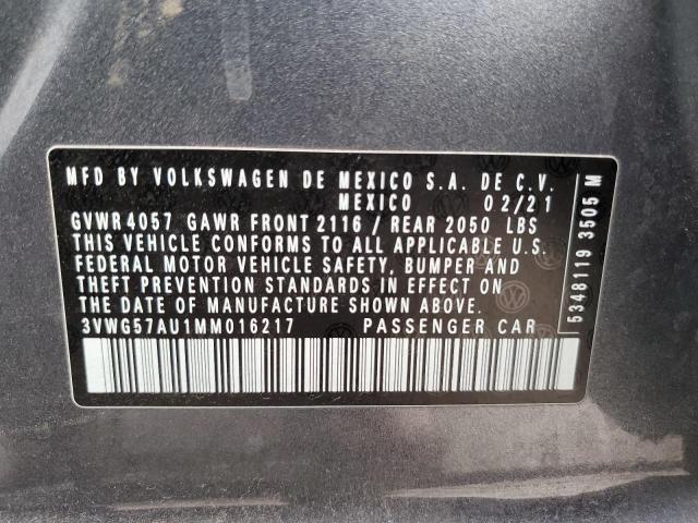 3VWG57AU1MM016217 - 2021 VOLKSWAGEN GOLF GRAY photo 12