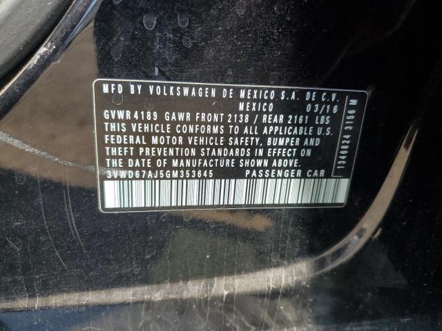 3VWD67AJ5GM353645 - 2016 VOLKSWAGEN JETTA SE BLACK photo 12