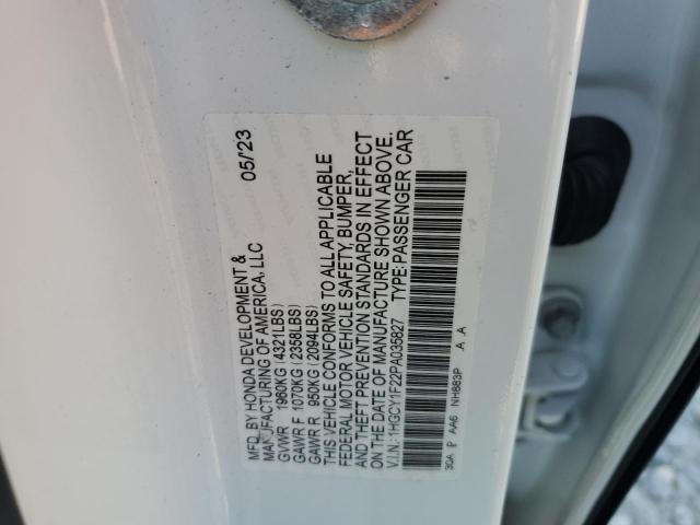 1HGCY1F22PA035827 - 2023 HONDA ACCORD LX WHITE photo 12