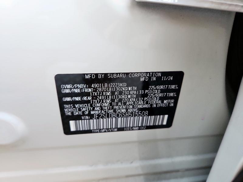 JF2SLDBC6SH515508 - 2025 SUBARU FORESTER PREMIUM WHITE photo 13