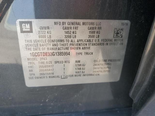 1GCGTDE33G1385994 - 2016 CHEVROLET COLORADO Z71 CHARCOAL photo 12