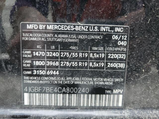 4JGBF7BE4CA800240 - 2012 MERCEDES-BENZ GL 450 4MATIC BLACK photo 13