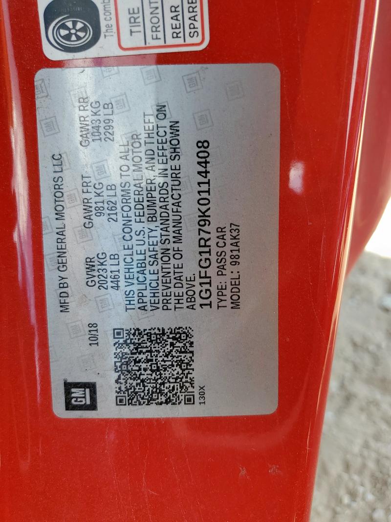 1G1FG1R79K0114408 - 2019 CHEVROLET CAMARO SS Червоний фото 13