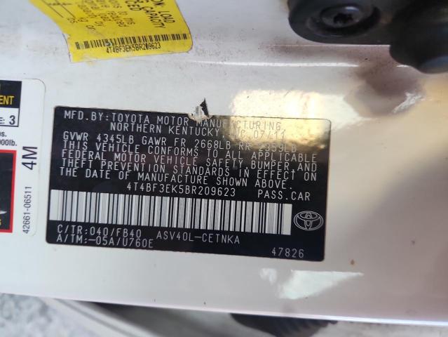 4T4BF3EK5BR209623 - 2011 TOYOTA CAMRY BASE Beyaz fotoğraf 12
