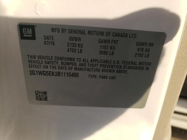 2G1WG5EK3B1116466 - 2011 CHEVROLET IMPALA LT 白色 照片 12