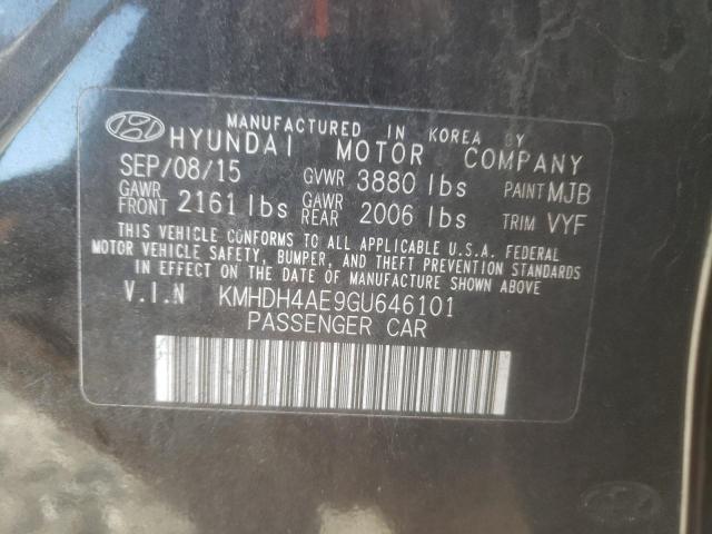 KMHDH4AE9GU646101 - 2016 HYUNDAI ELANTRA SE BLACK photo 12