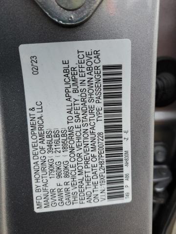 19XFL2H87PE007228 - 2023 HONDA CIVIC SPORT SILVER photo 12