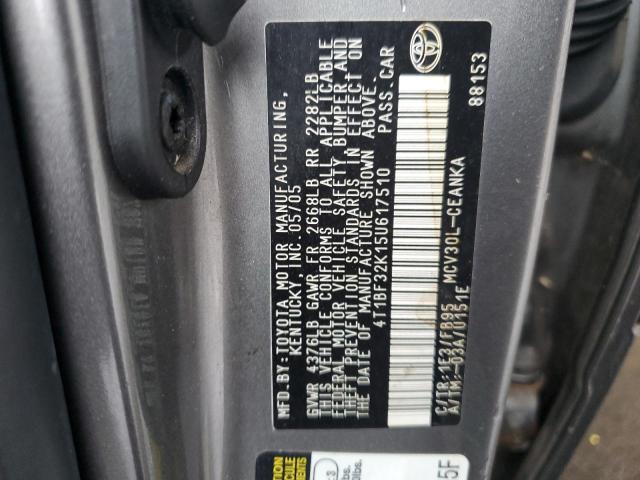 4T1BF32K15U617510 - 2005 TOYOTA CAMRY LE GRAY photo 12