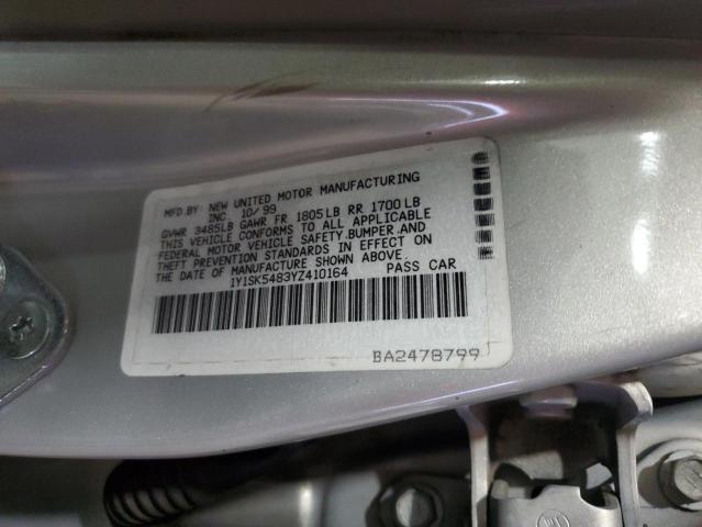 1Y1SK5483YZ410164 - 2000 CHEVROLET GEO PRIZM BASE SILVER photo 12