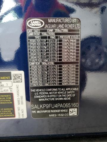 SALKP9FU4PA065160 - 2023 LAND ROVER RANGE ROVE SE BLUE photo 13