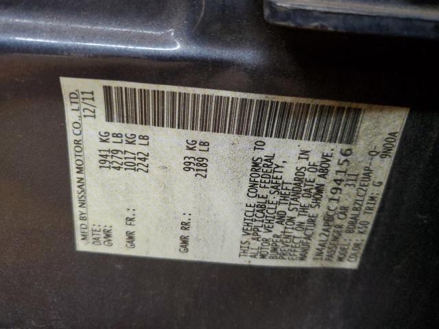 1N4AL2AP6CC194156 - 2012 NISSAN ALTIMA BASE 灰色 照片 12