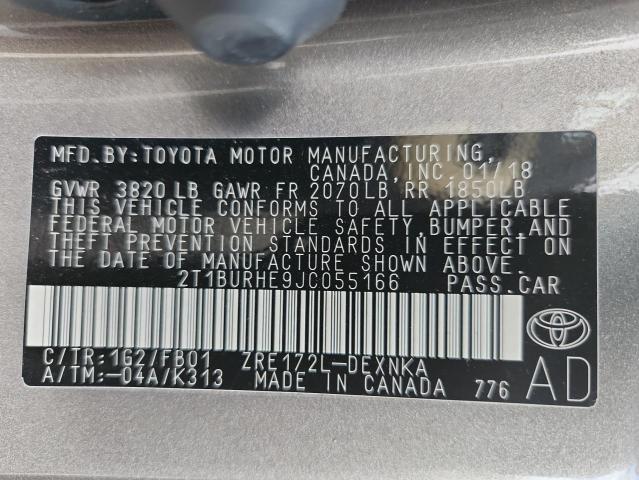 2T1BURHE9JC055166 - 2018 TOYOTA COROLLA L BROWN photo 12