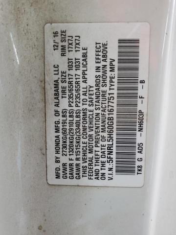 5FNRL5H60GB167751 - 2016 HONDA ODYSSEY EXL WHITE photo 13