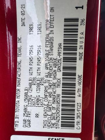 5TFAZ5CN3MX105398 - 2021 TOYOTA TACOMA DOUBLE CAB RED photo 10