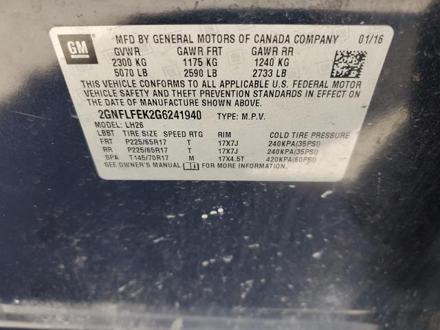 2GNFLFEK2G6241940 - 2016 CHEVROLET EQUINOX LT BLUE photo 14