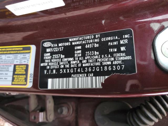 5XXGT4L36JG186307 - 2018 KIA OPTIMA LX MAROON photo 12