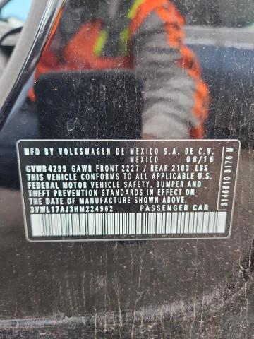 3VWL17AJ3HM224962 - 2017 VOLKSWAGEN JETTA SEL Чорний фото 12