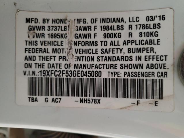 19XFC2F53GE045080 - 2016 HONDA CIVIC LX Blanco foto 12