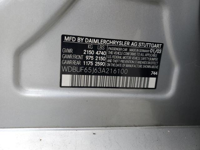 WDBUF65J63A216100 - 2003 MERCEDES-BENZ E 320 SILVER photo 12