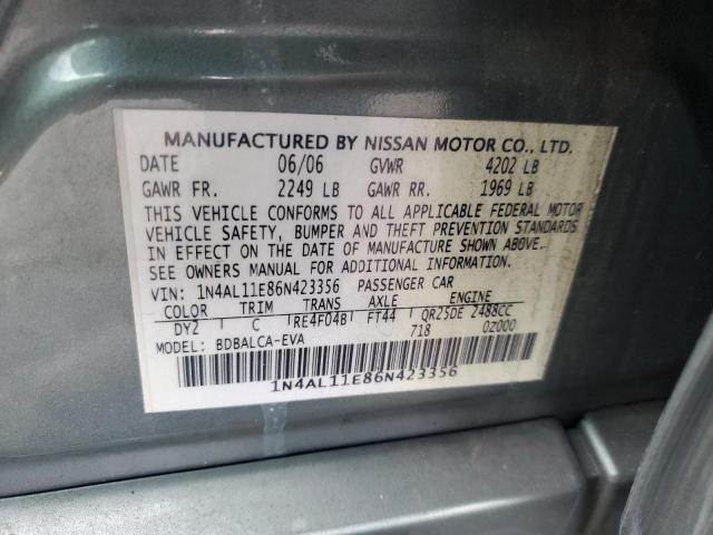 1N4AL11E86N423356 - 2006 NISSAN ALTIMA S GREEN photo 12