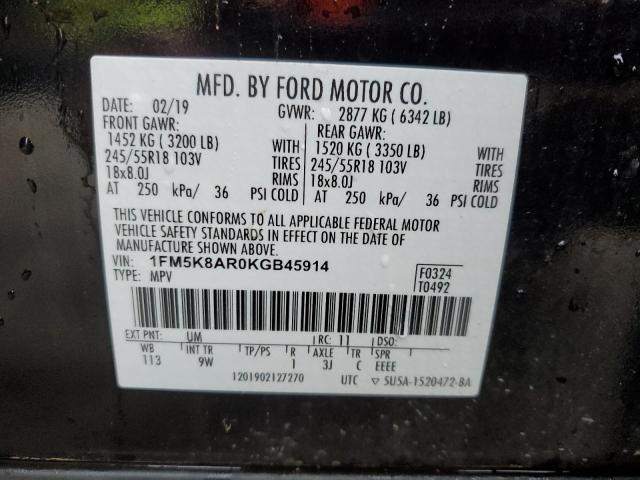 1FM5K8AR0KGB45914 - 2019 FORD EXPLORER POLICE INTERCEPTOR أسود صورة 14