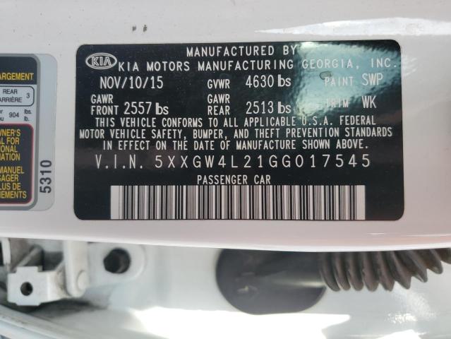 5XXGW4L21GG017545 - 2016 KIA OPTIMA SX WHITE photo 13