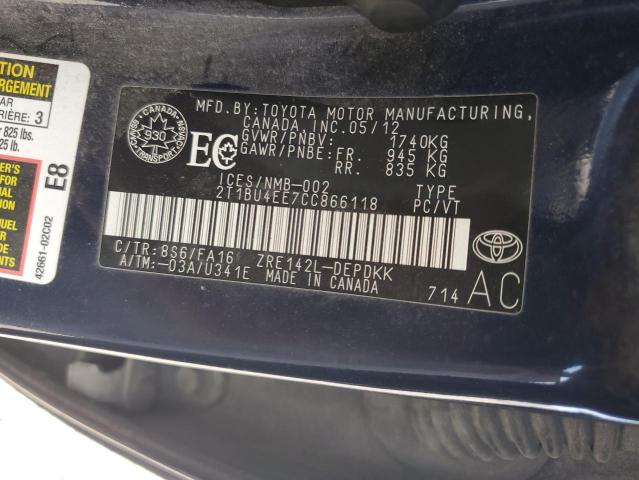 2T1BU4EE7CC866118 - 2012 TOYOTA COROLLA BASE BLUE photo 13