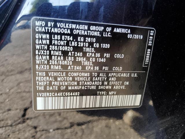 1V2ER2CA4KC554492 - 2019 VOLKSWAGEN ATLAS SEL BLACK photo 13