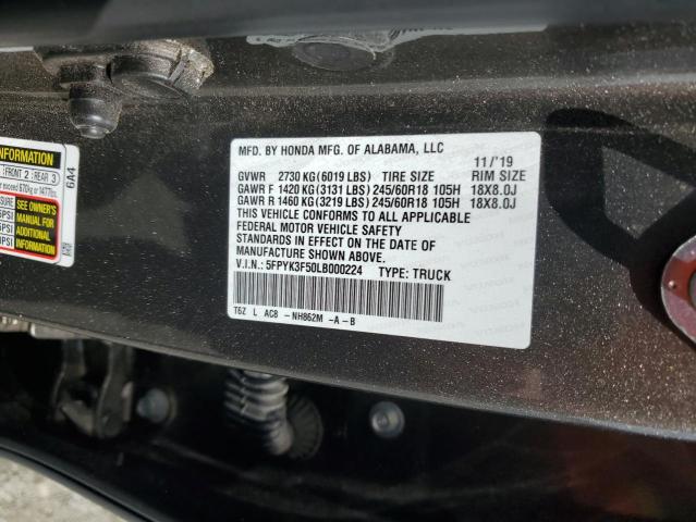 5FPYK3F50LB000224 - 2020 HONDA RIDGELINE RTL CHARCOAL photo 13