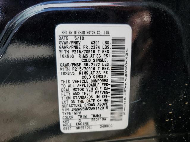 JN8AS5MV2AW142015 - 2010 NISSAN ROGUE S BLACK photo 13