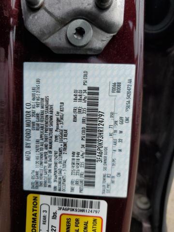 3FA6P0K93HR124797 - 2017 FORD FUSION TITANIUM 勃艮第红 照片 12