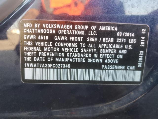 1VWAT7A30FC027345 - 2015 VOLKSWAGEN PASSAT S BLUE photo 12