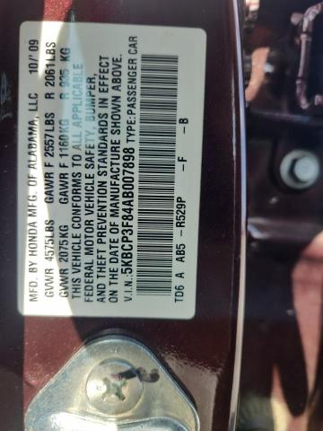 5KBCP3F84AB007898 - 2010 HONDA ACCORD EXL მუქწითელი ფოტო 12