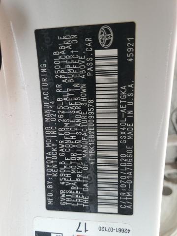 4T1BK1EB2EU099578 - 2014 TOYOTA AVALON BASE 白色 照片 12