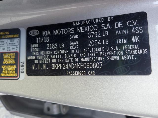 3KPF24AD4KE060807 - 2019 KIA FORTE FE Gümüş foto 13