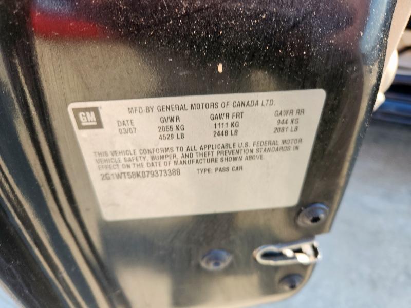 2G1WT58K079373388 - 2007 CHEVROLET IMPALA LT BLACK photo 12