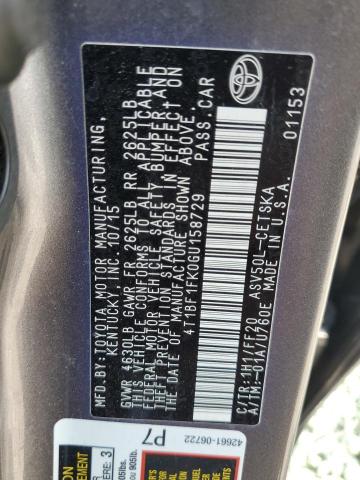 4T1BF1FK0GU158729 - 2016 TOYOTA CAMRY LE BROWN photo 12