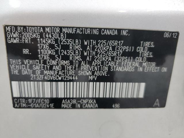 2T3ZF4DV6CW129444 - 2012 TOYOTA RAV4 SILVER photo 14