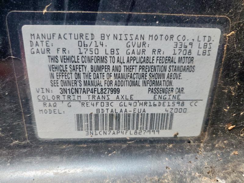 3N1CN7AP4FL827999 - 2015 NISSAN VERSA S TEAL photo 13