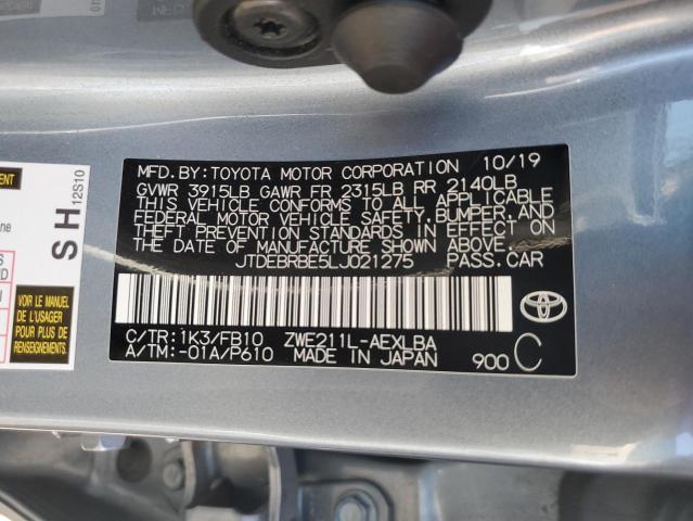 JTDEBRBE5LJ021275 - 2020 TOYOTA COROLLA LE GRAY photo 12