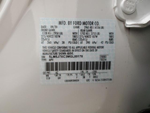 5LM5J7XC3MGL00178 - 2021 LINCOLN AVIATOR RESERVE WHITE photo 13