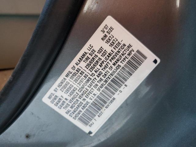 5FNRL387X7B063426 - 2007 HONDA ODYSSEY EXL Сірий фото 13