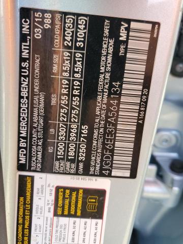 4JGDF6EE3FA564134 - 2015 MERCEDES-BENZ GL 450 4MATIC SILVER photo 13