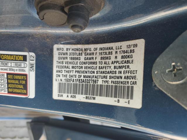 19XFA1F83AE027597 - 2010 HONDA CIVIC EX 蓝色 照片 12