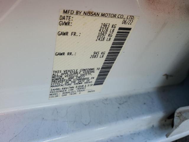 1N4BL4BV7NN398159 - 2022 NISSAN ALTIMA S WHITE photo 13